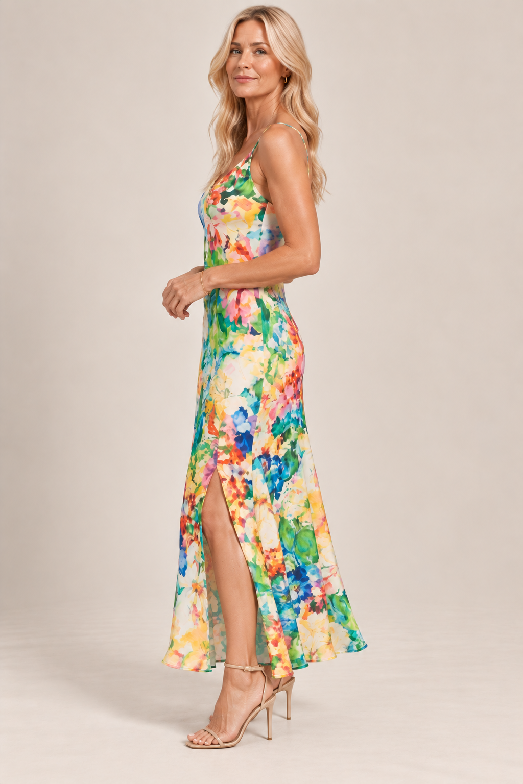 Watercolour Floral Bias Maxi Dress