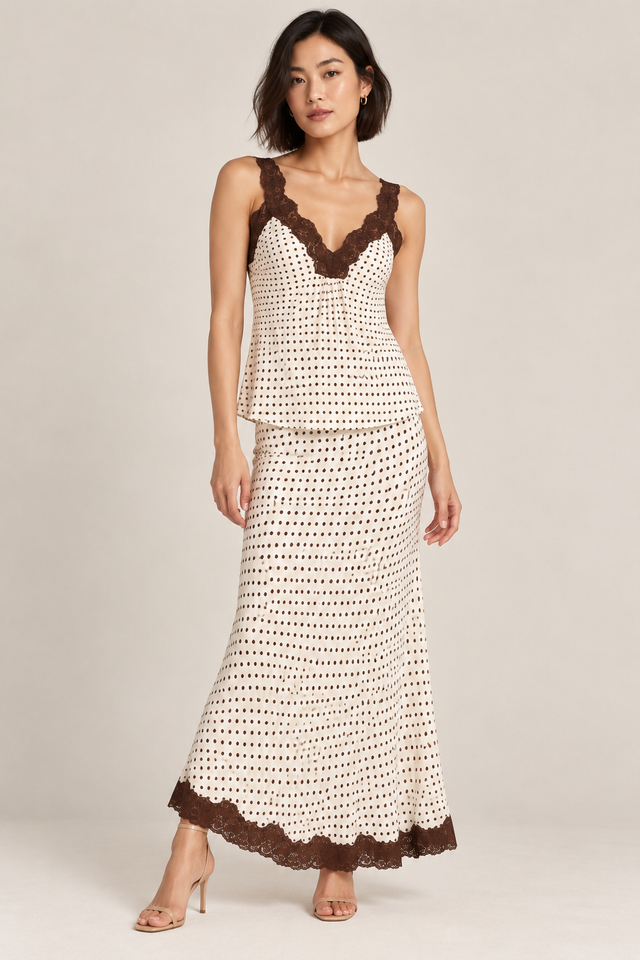 Spot & Lace Bias Cut Skirt