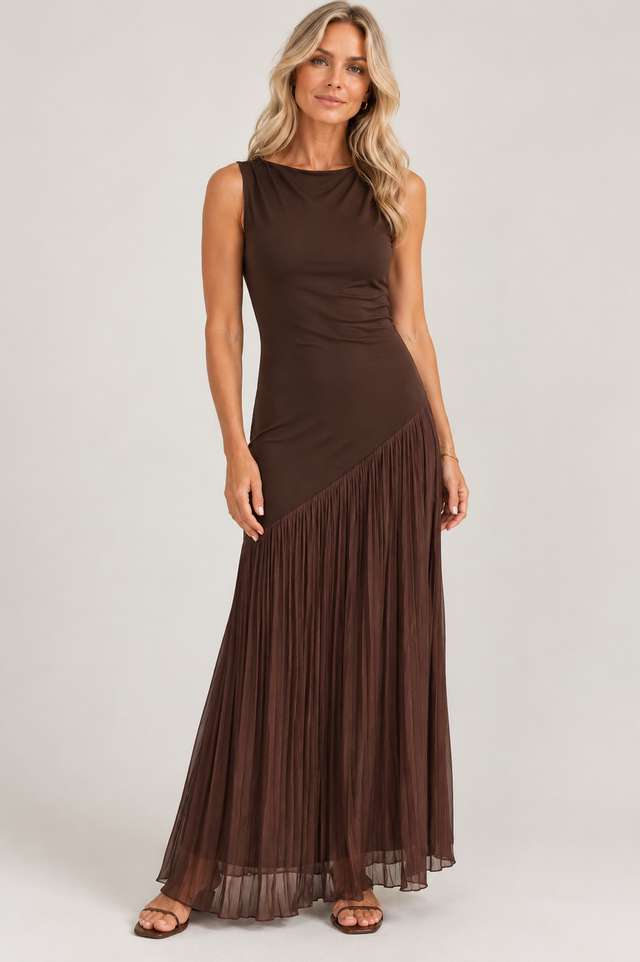 Asymmetrical Pleated Maxi Dress