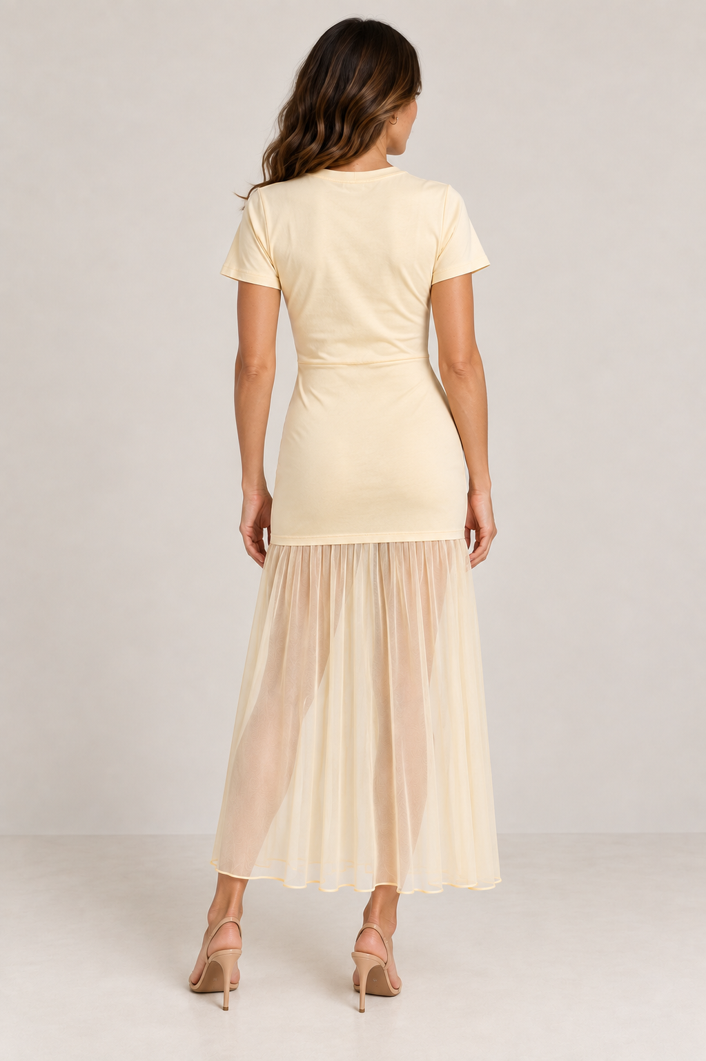 Cotton Stretch Sheer Hem Maxi Dress