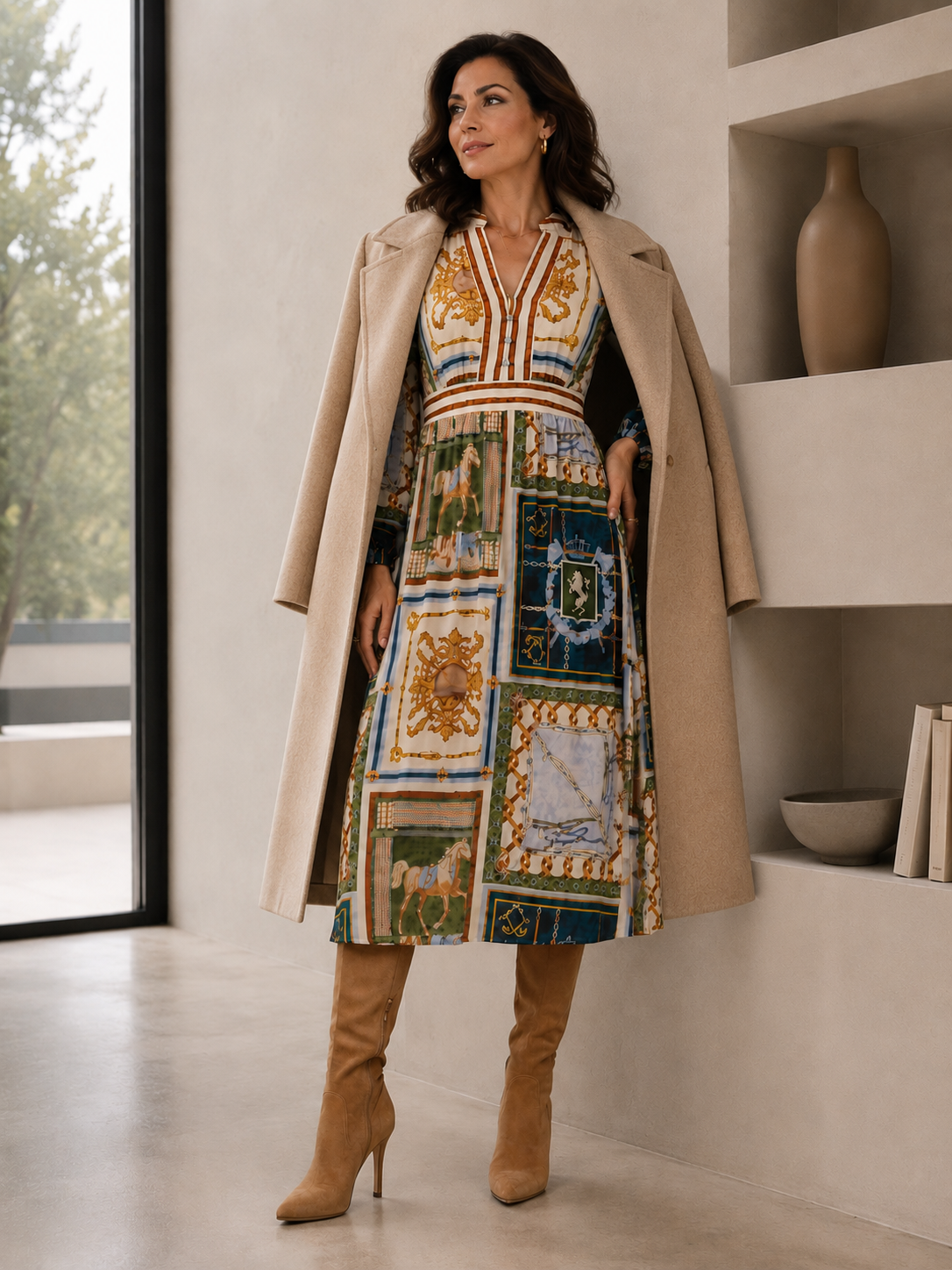 H PRINT MIDI DRESS
