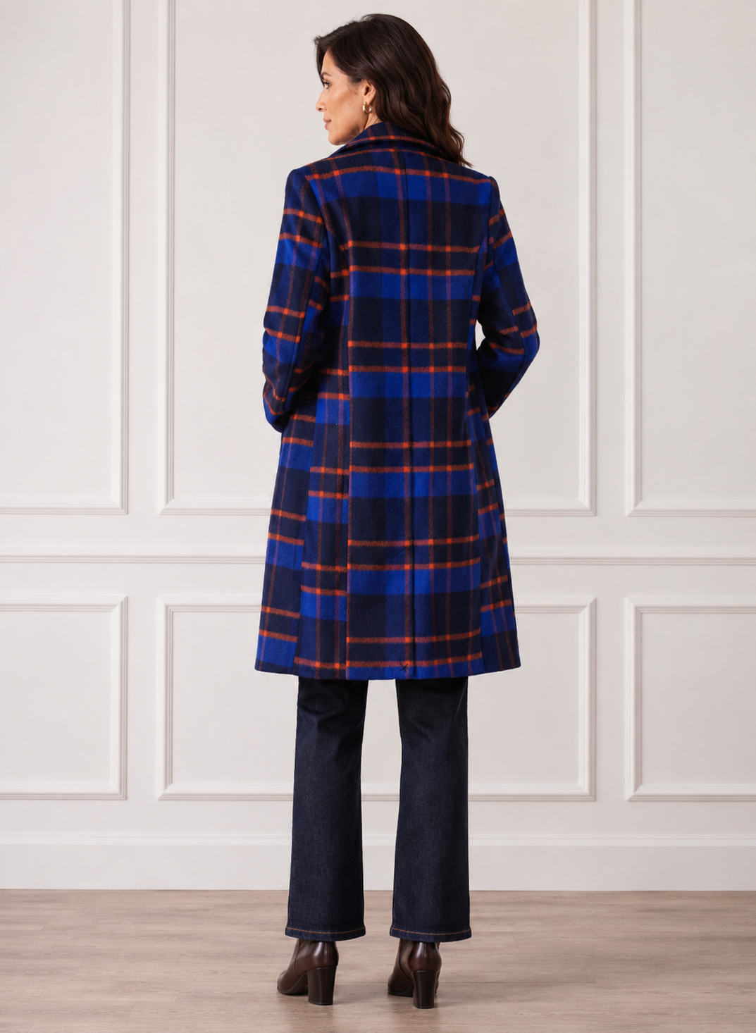NAVY TARTAN COAT