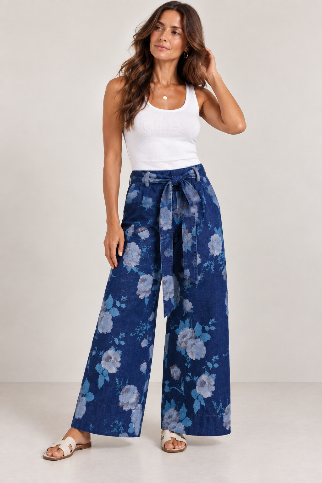 Stretch Floral Wide Leg Jeans