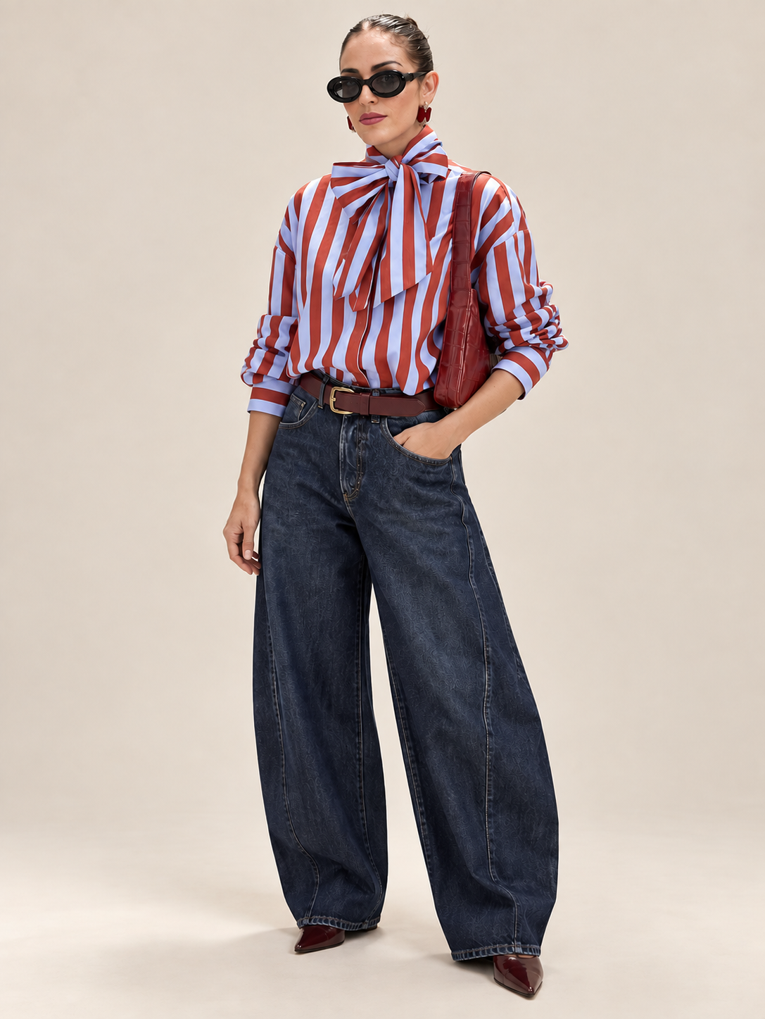 Stripe Tie-Neck Shirt