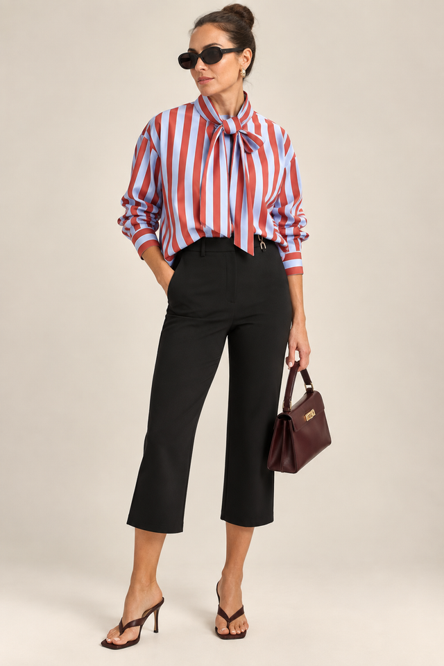 Stripe Tie-Neck Shirt
