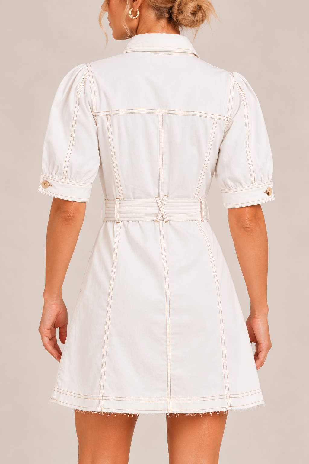Cotton Denim Belted Shirt Dress