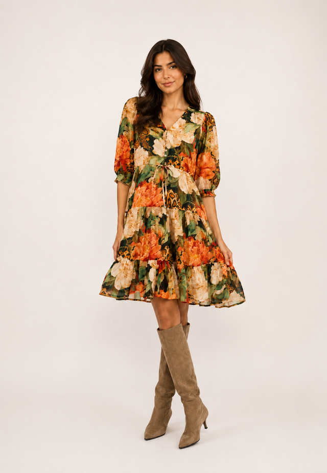 LEOPARD PEONY SELMA SHORT DRESS