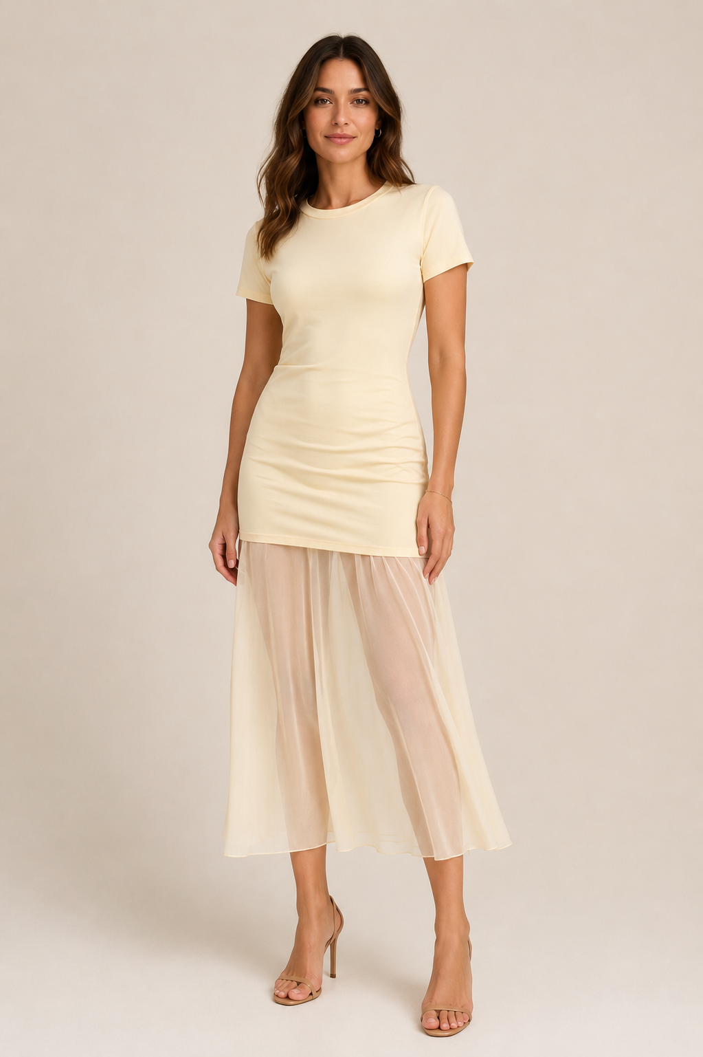 Cotton Stretch Sheer Hem Maxi Dress