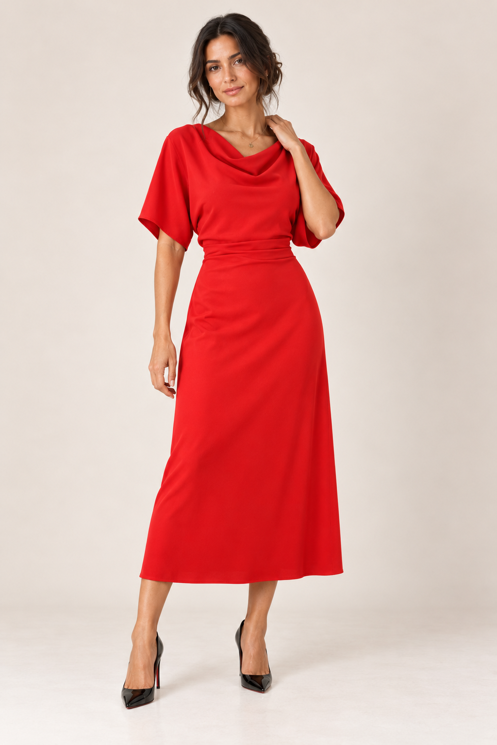 Cowl Neck Viscose Midi Dress