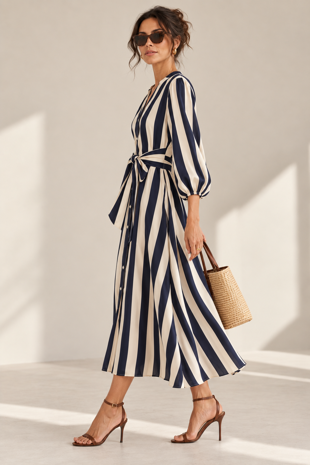 GELATO STRIPE MIDI DRESS- NAVY