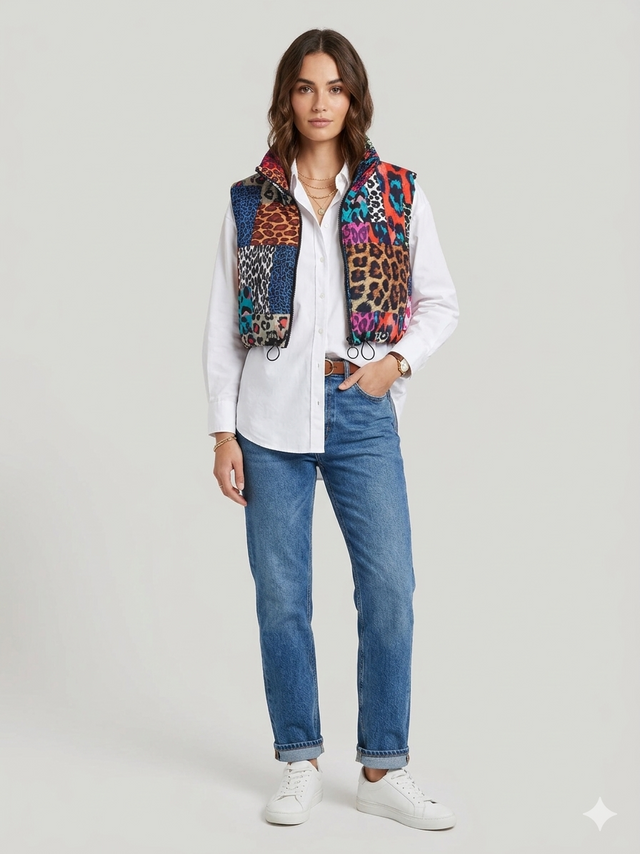 ANIMAL CONTRAST PUFFER VEST