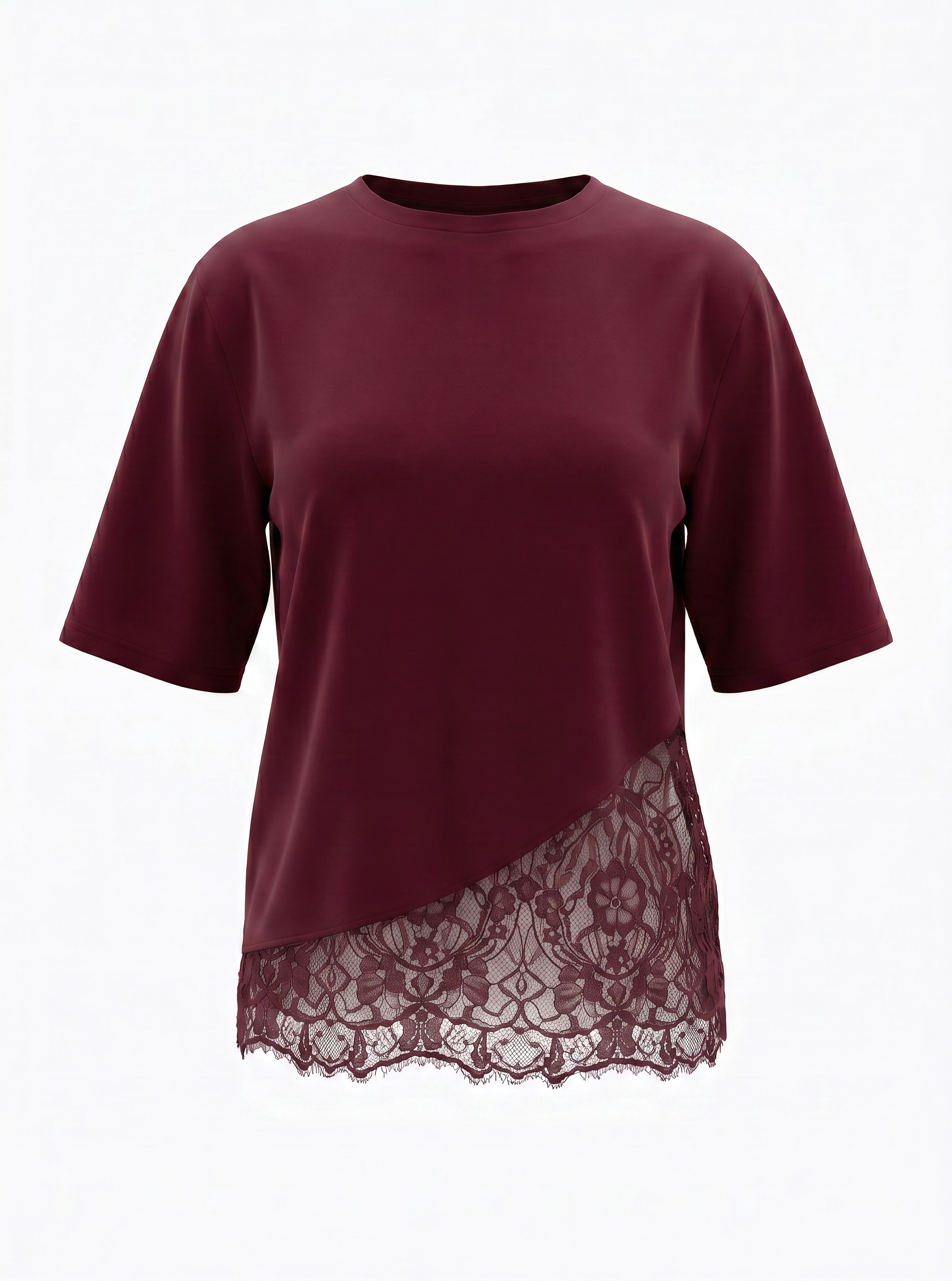WINE T SHIRT LACE TRIM