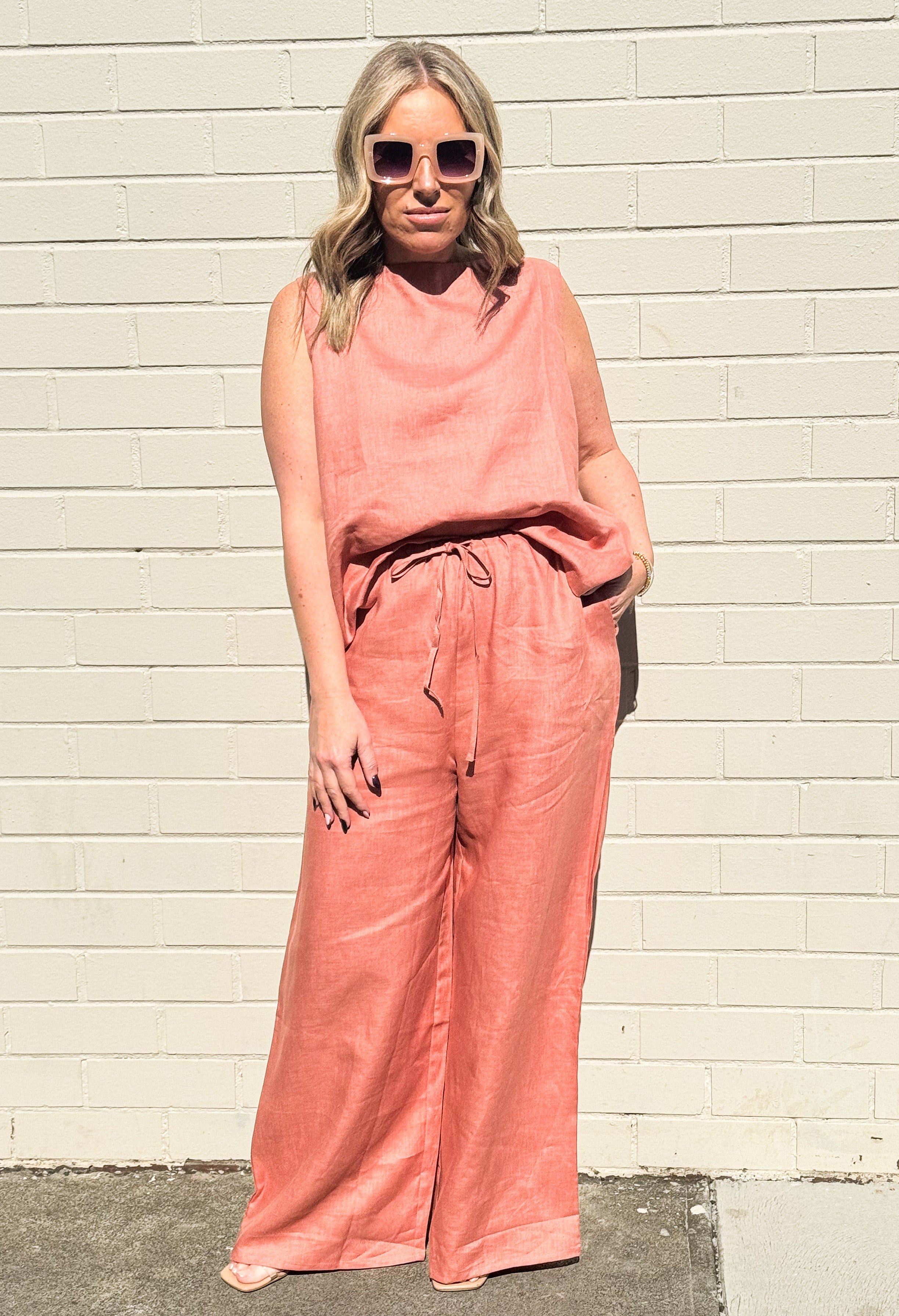 EASY LINEN PANT - BERRY & ORANGE