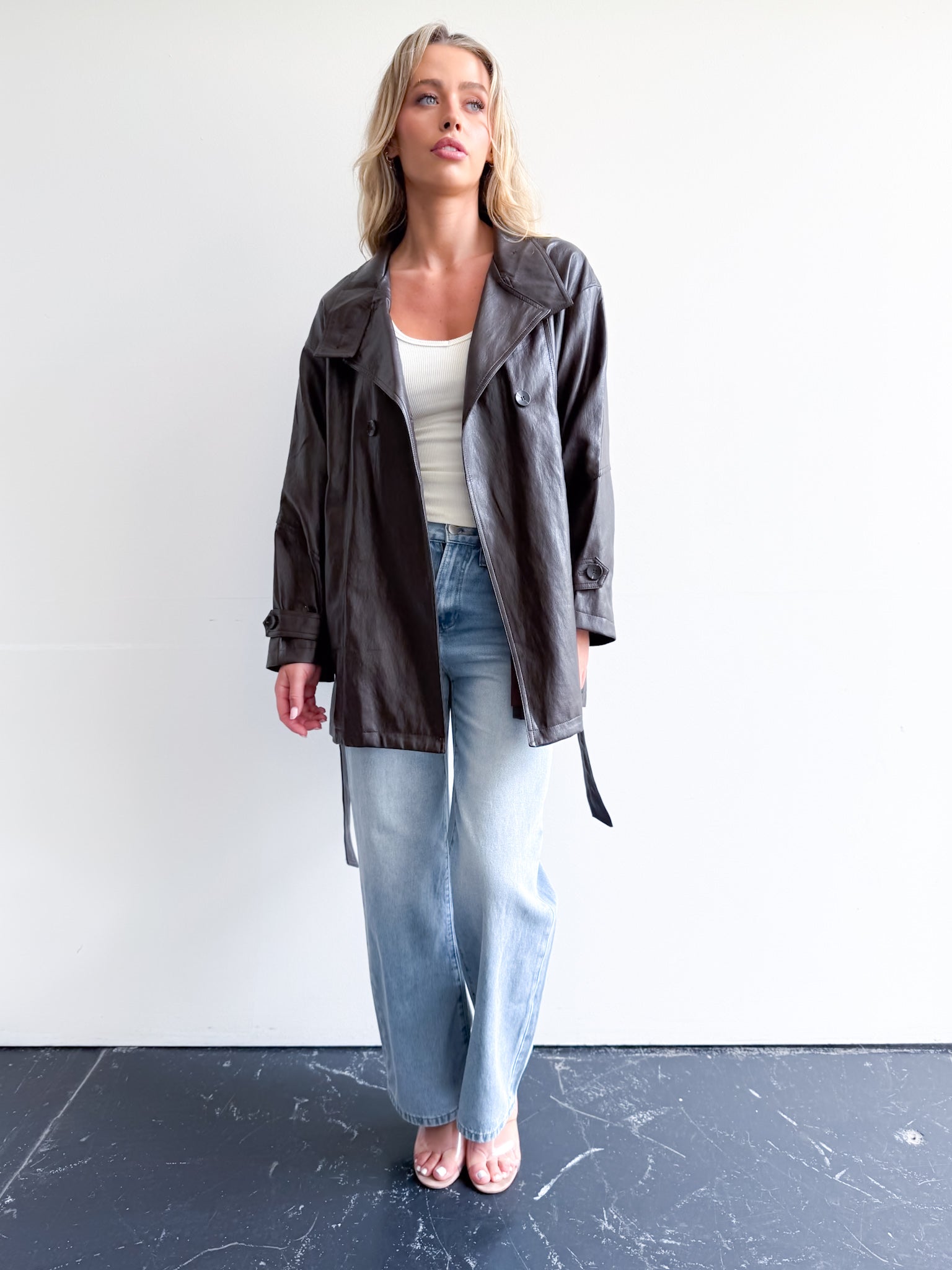 FUNNEL NECK PLEATHER JACKET