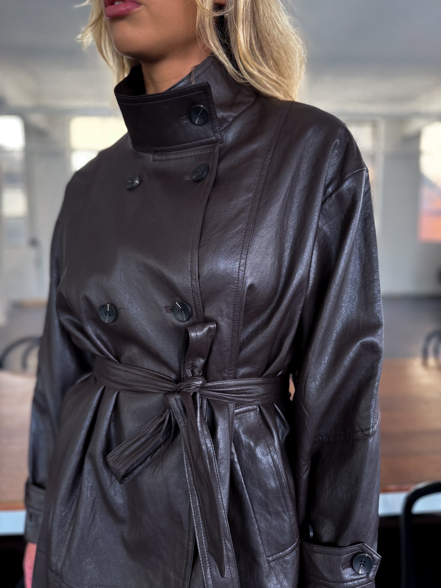 FUNNEL NECK PLEATHER JACKET