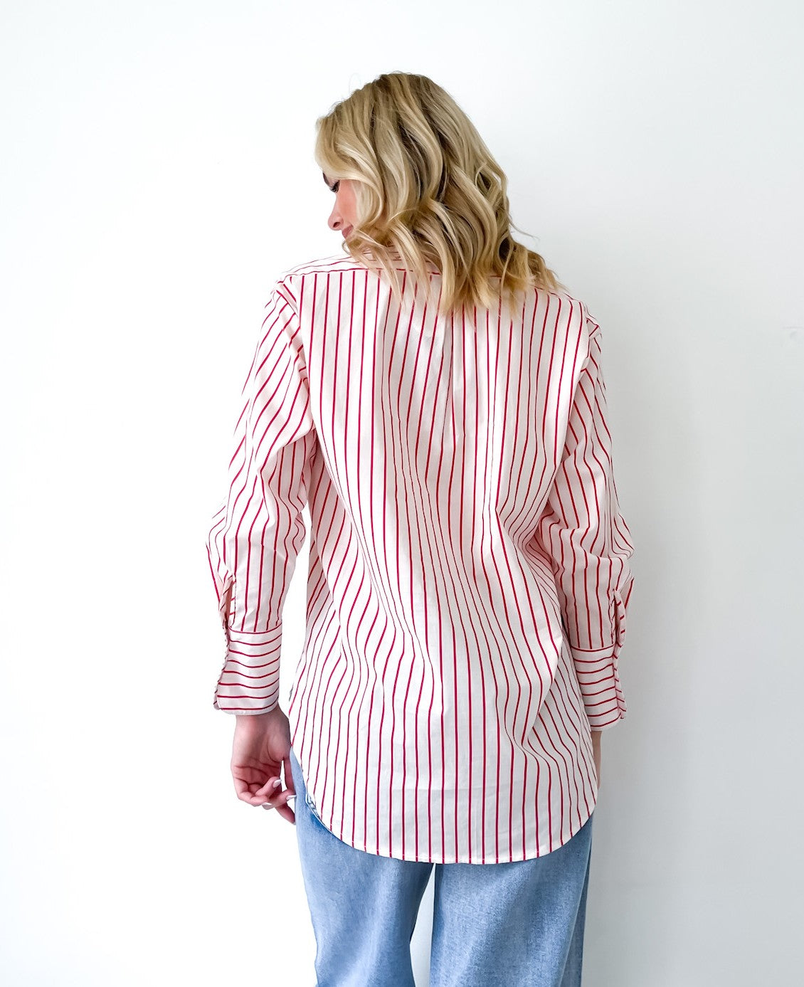 STRIPE FLOWER MOTIF SHIRT