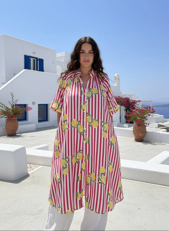 LEMON STRIPE SHIRT DRESS