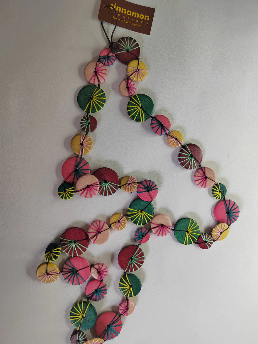 MULTI WOODBEADFABRC NECKLACE