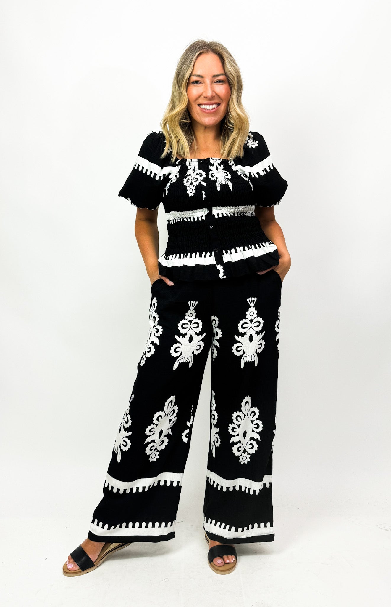 CELESTE PRINT SHIRRED TOP