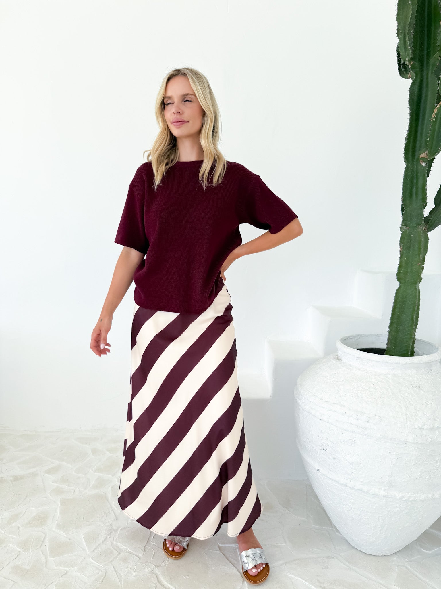 BIAS STRIPE SATIN SKIRT