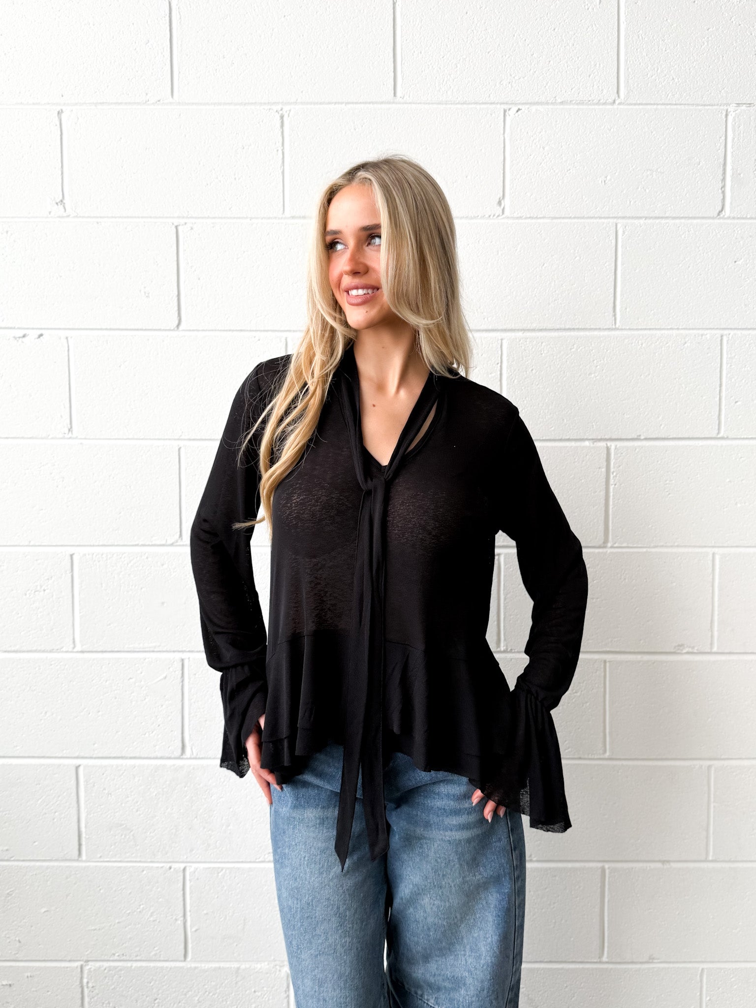 FRILLED TIE BLOUSE