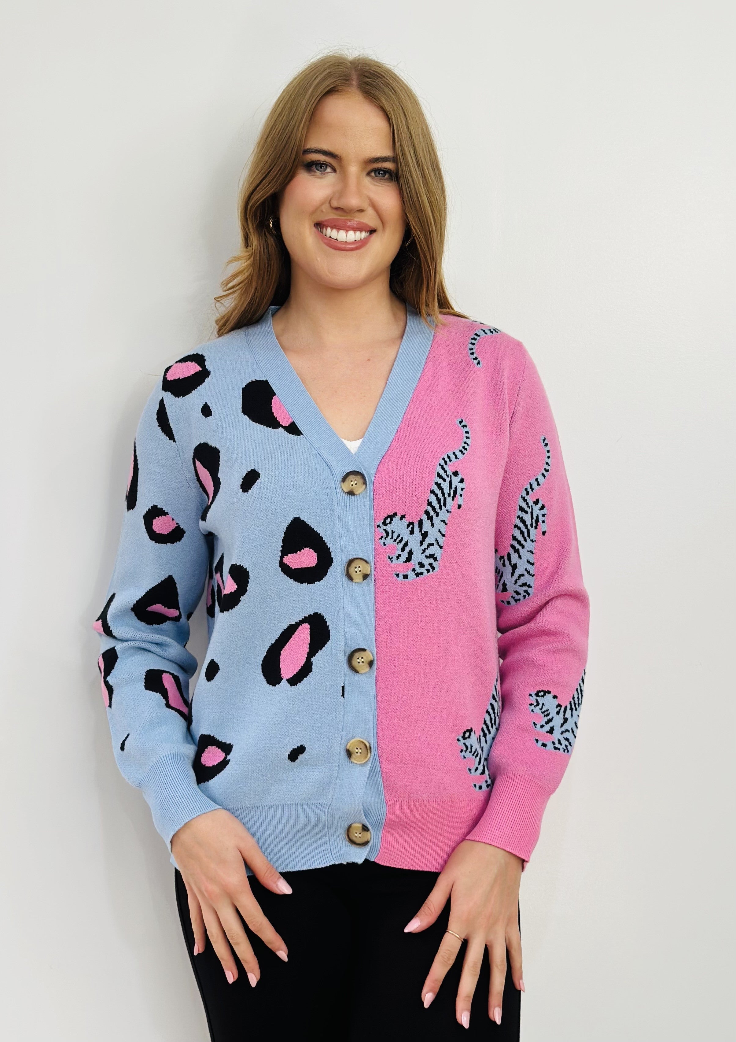 LEOPARD COLOUR BLOCK CARDIGAN