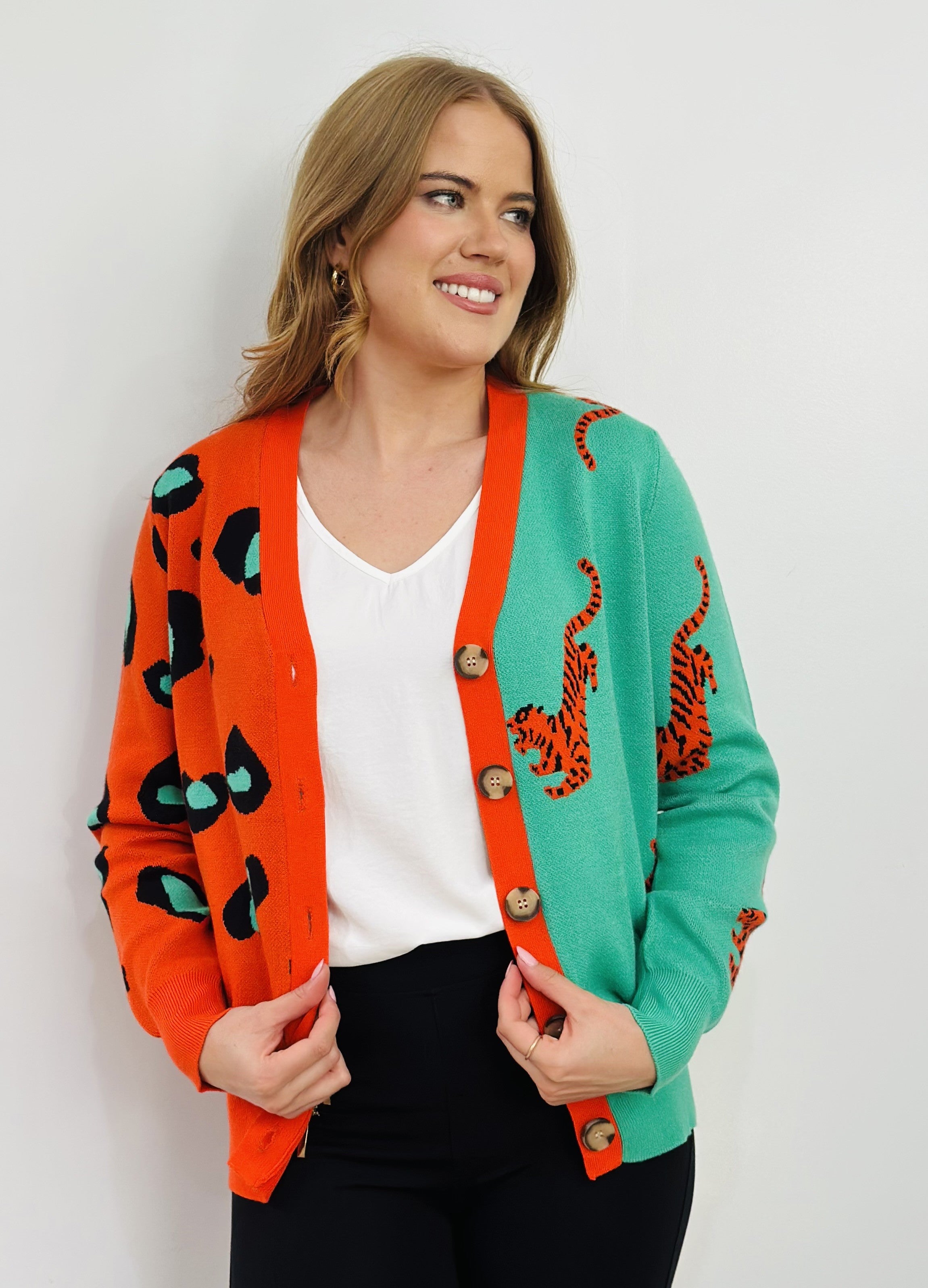 LEOPARD COLOUR BLOCK CARDIGAN