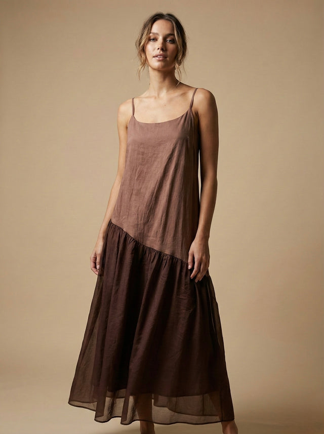 SLANTED CUTLINE SLIP DRESS