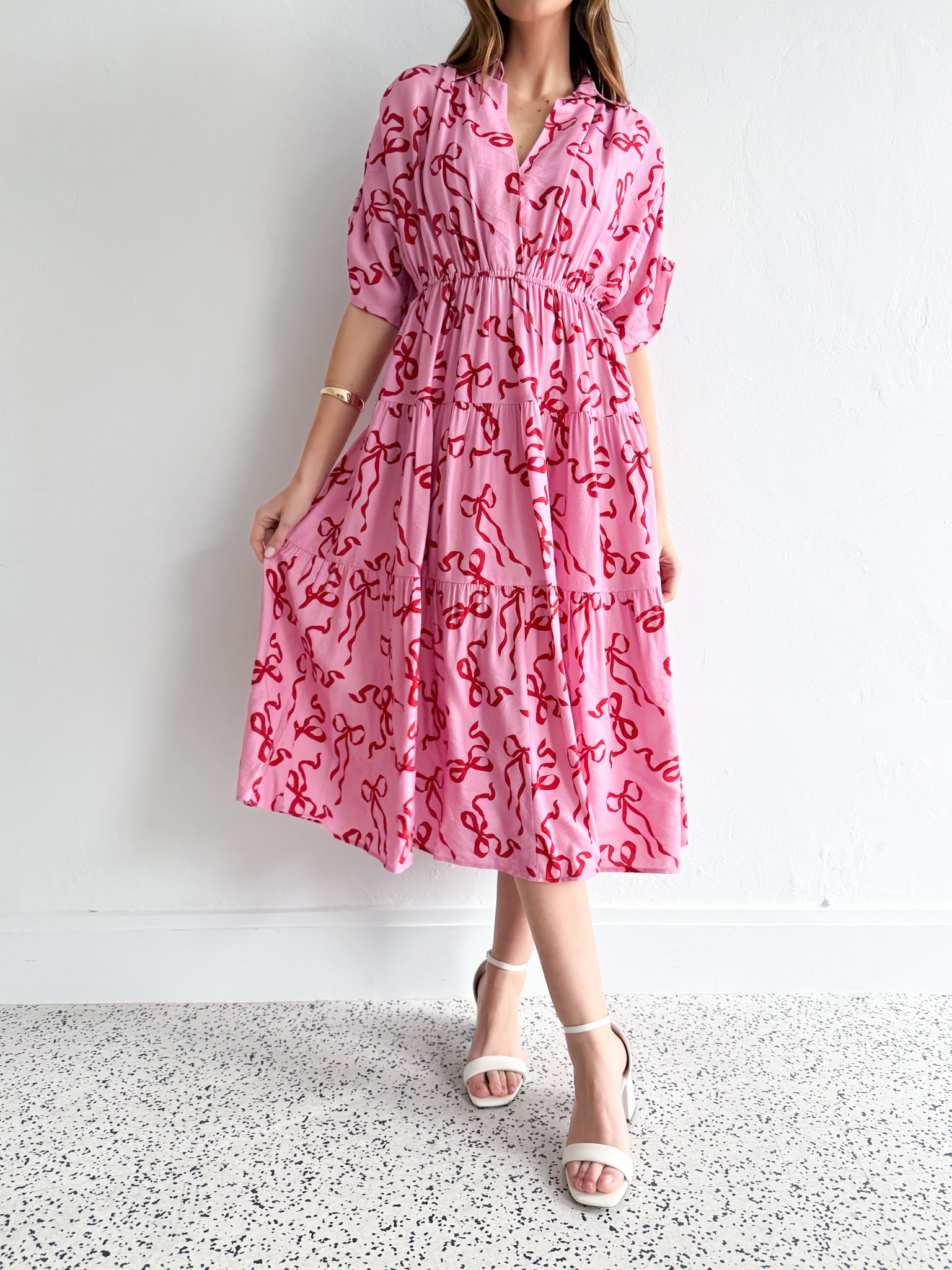 RIBBON PRINT MIDI DRESS