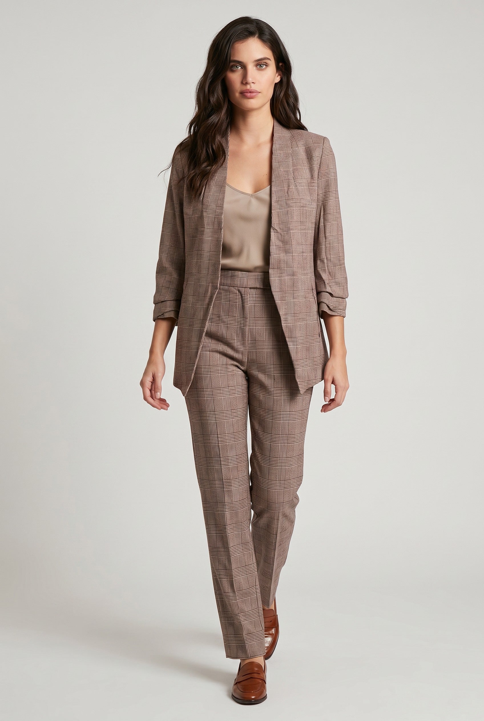 TWEED CHECK OPEN BLAZER