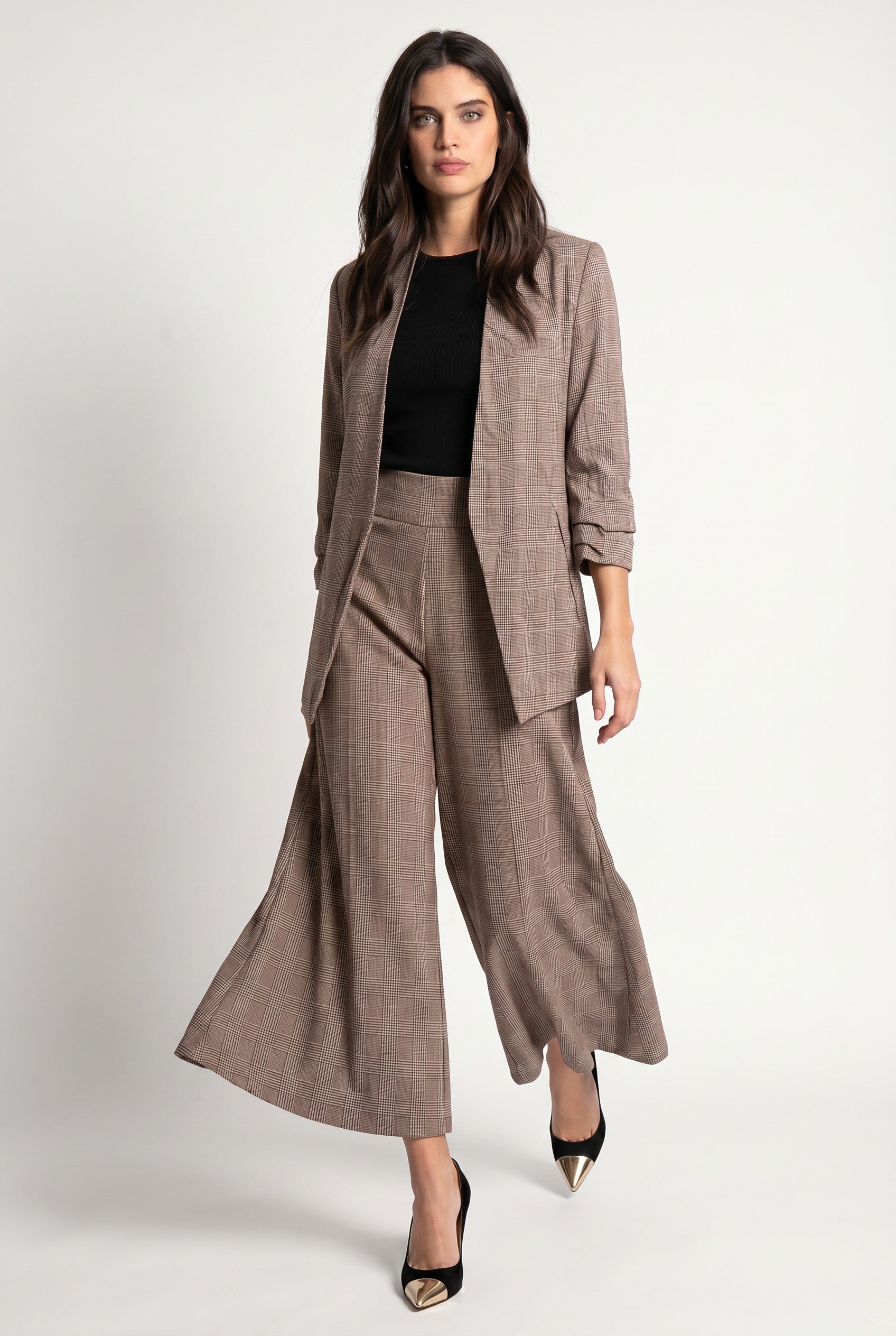 TWEED CHECK OPEN BLAZER