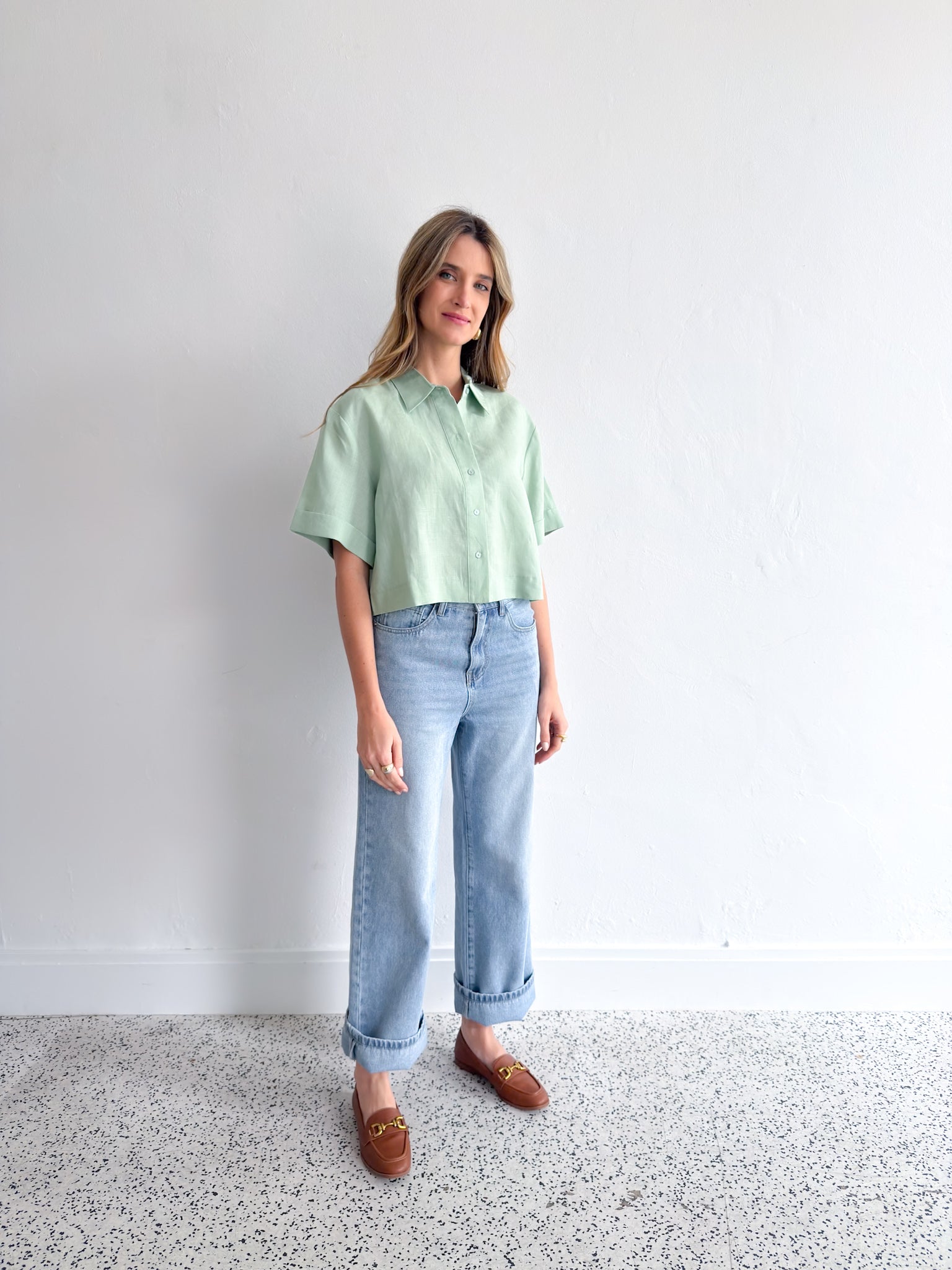 CROP LINEN SHIRT