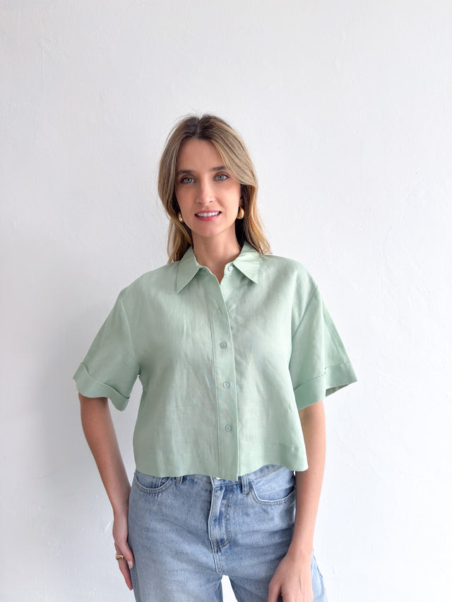 CROP LINEN SHIRT