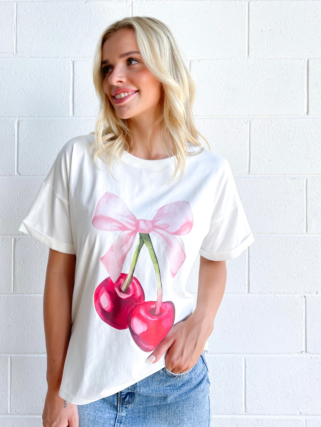 CHERRY BOW PRINT TEE SS25
