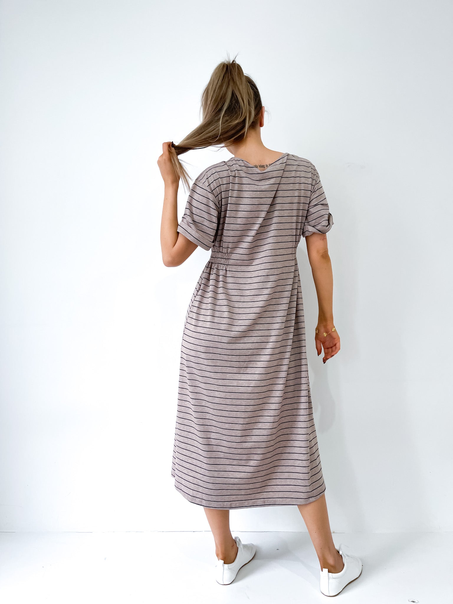 STRIPE JERSEY MIDI DRESS
