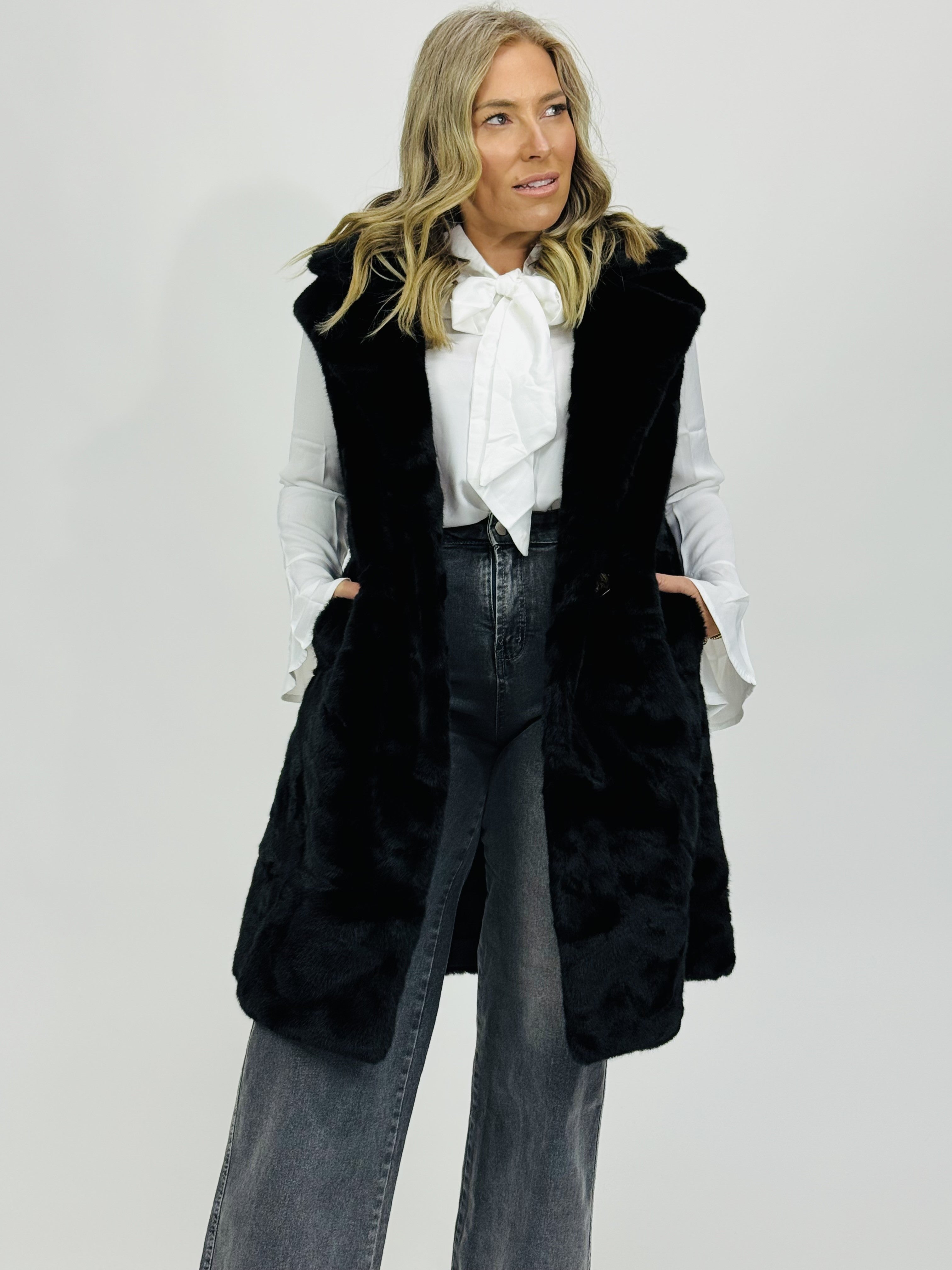 FAUX FUR LONG VEST