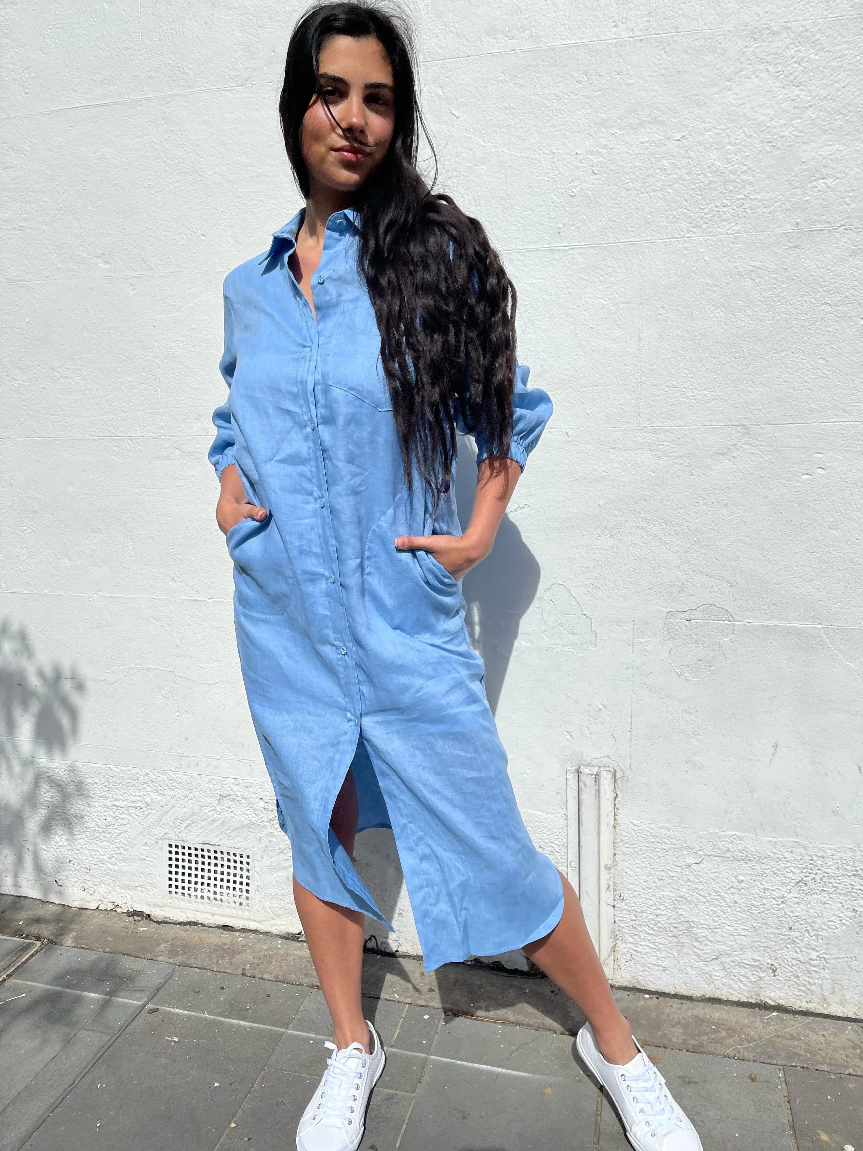 CARLY B LINEN SHIRT DRESS