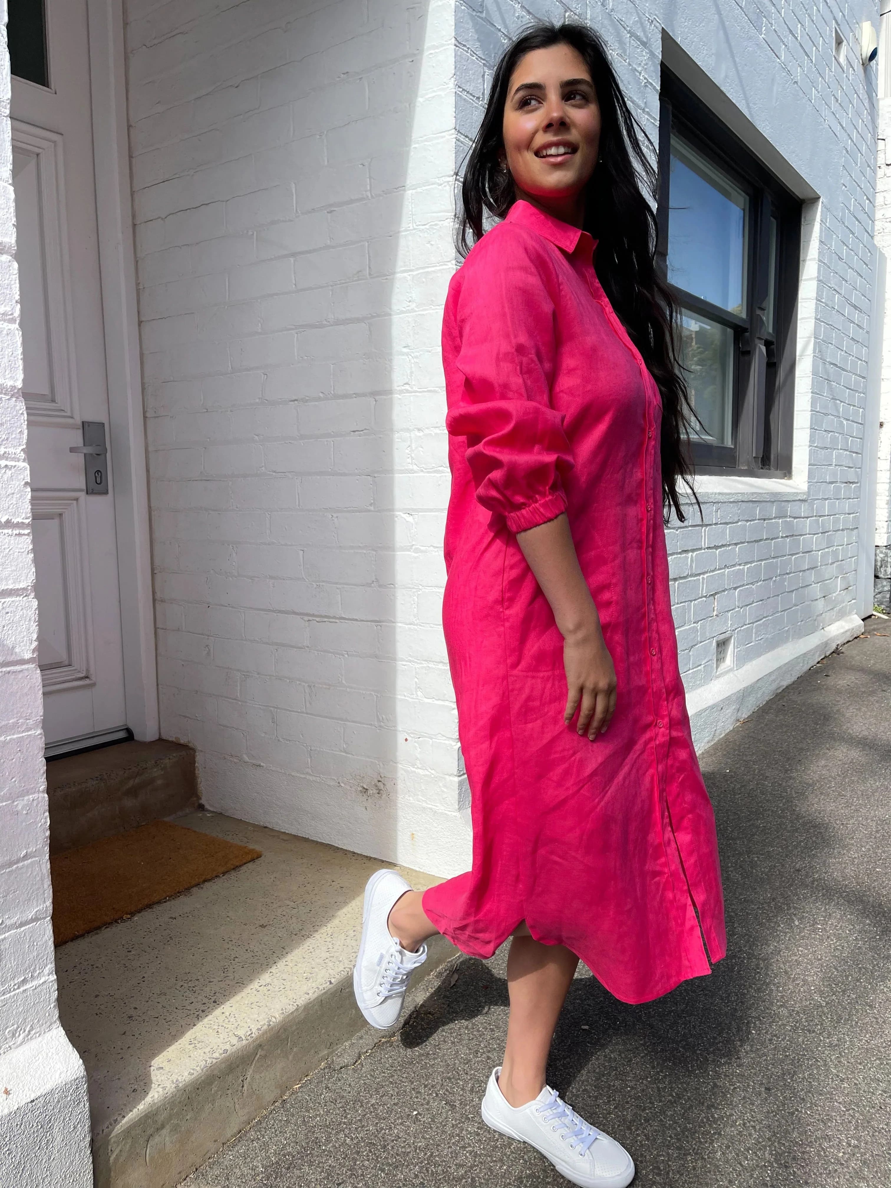 CARLY B LINEN SHIRT DRESS