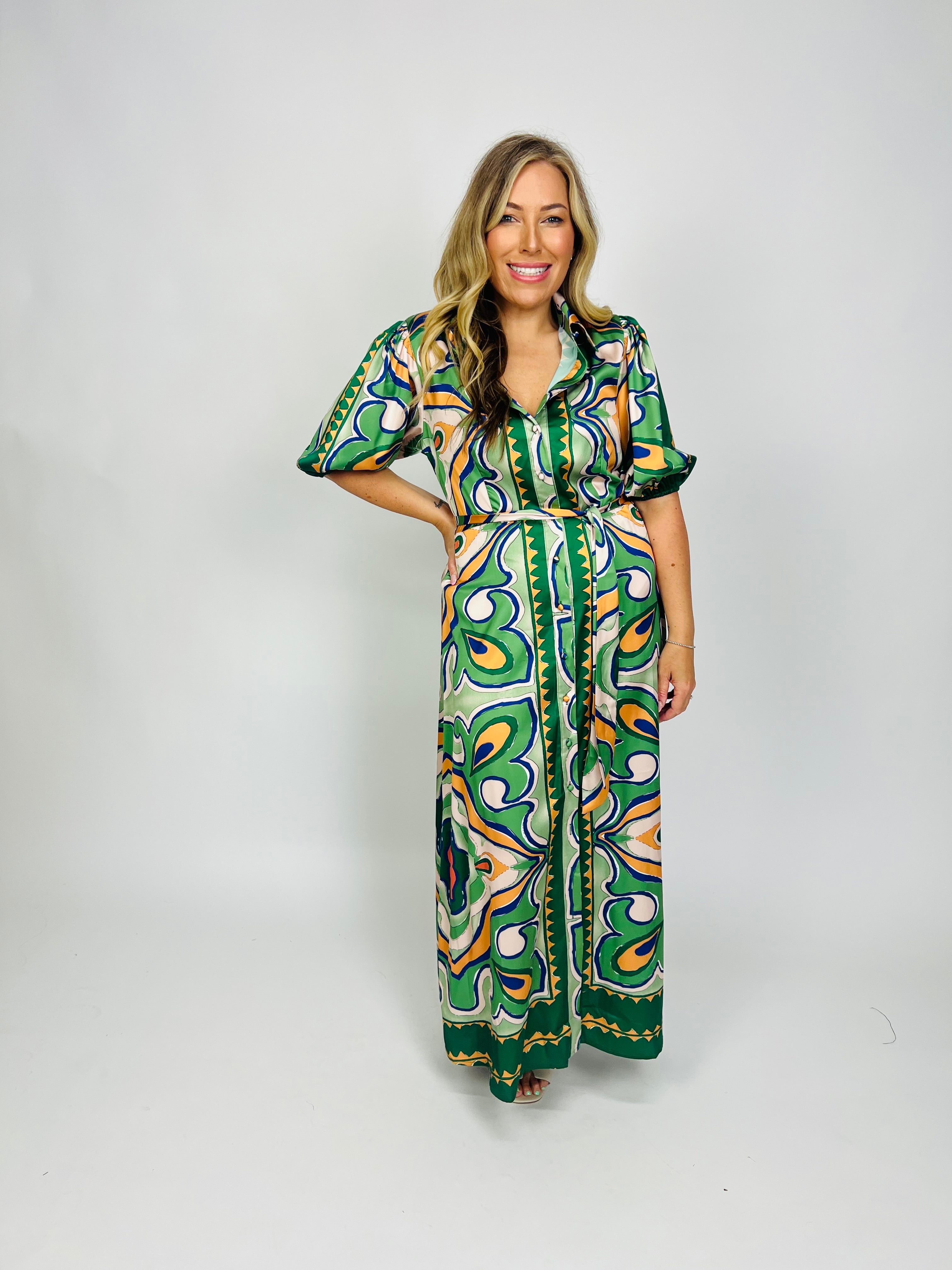 BORDER PRINT SHIRT DRESS