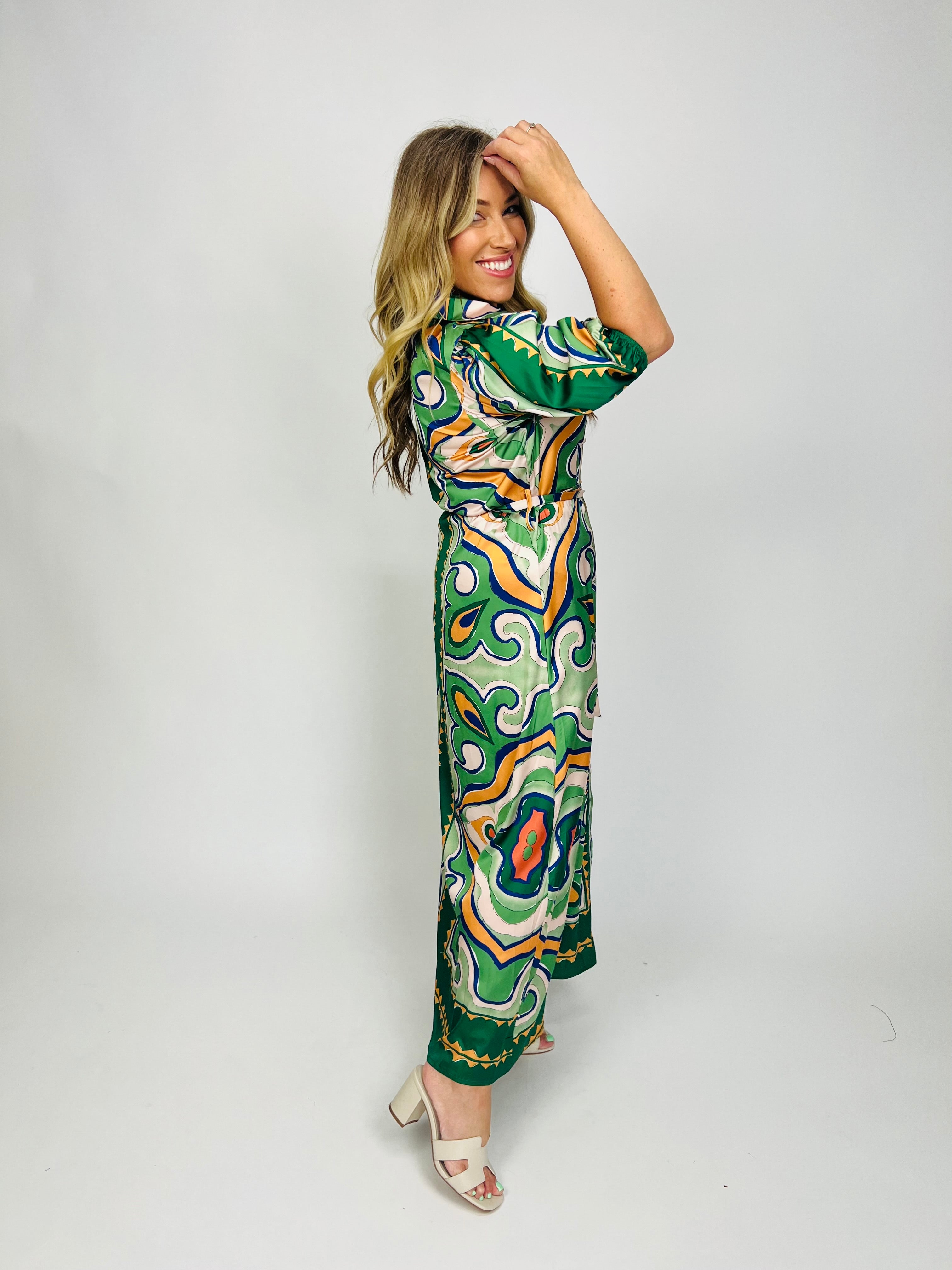 BORDER PRINT SHIRT DRESS