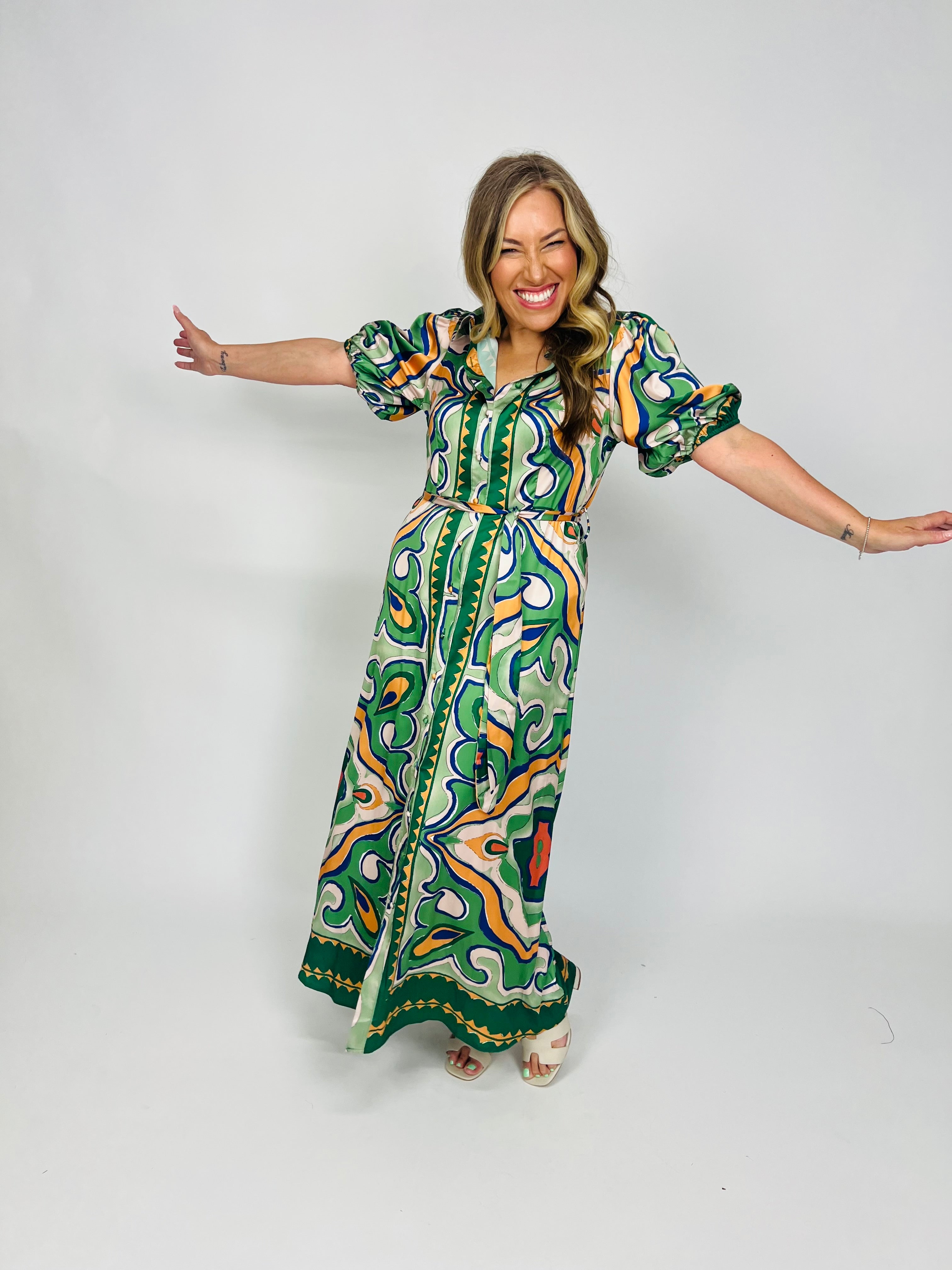 BORDER PRINT SHIRT DRESS
