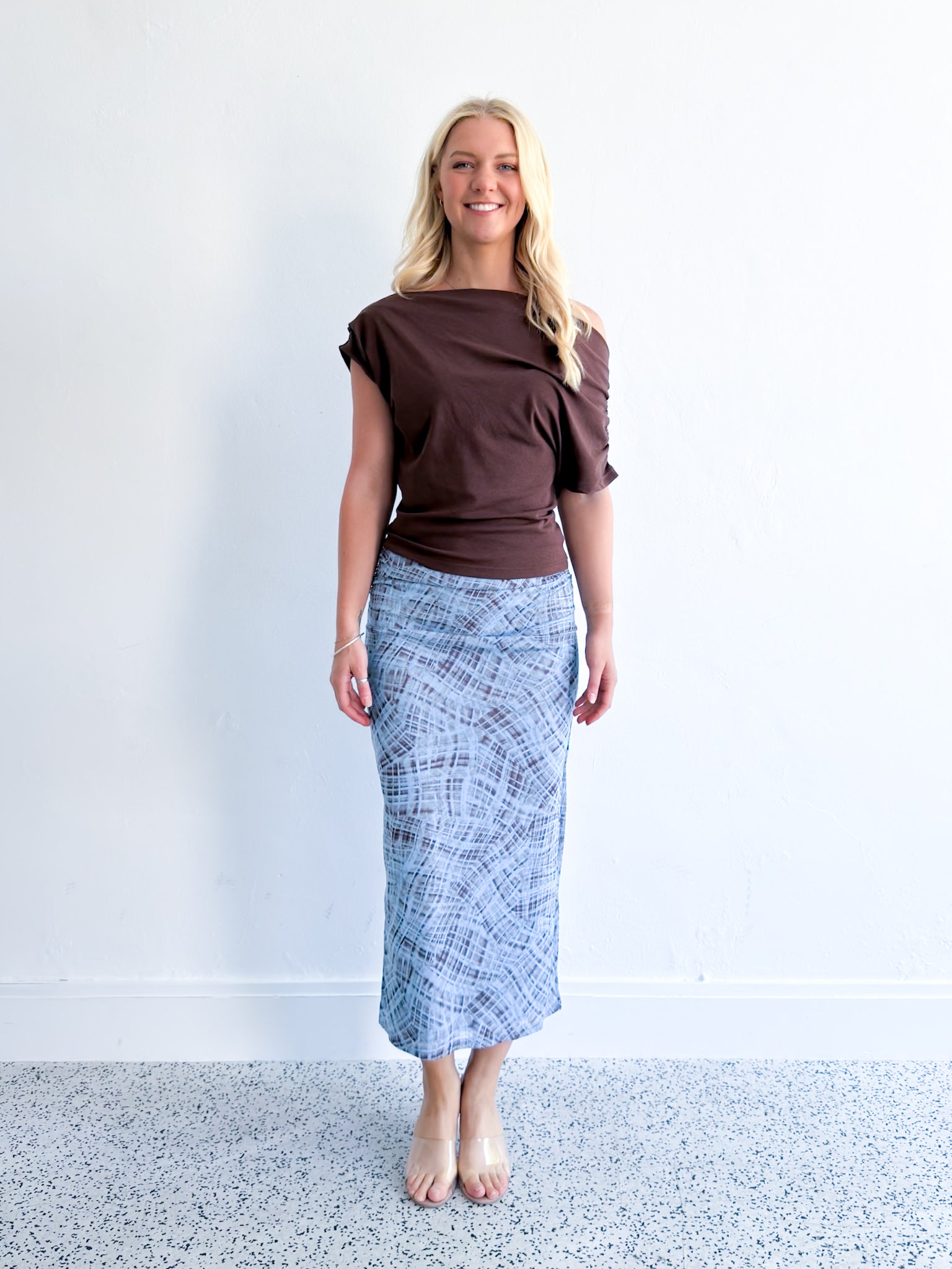 CHECK MESH MIDI SKIRT