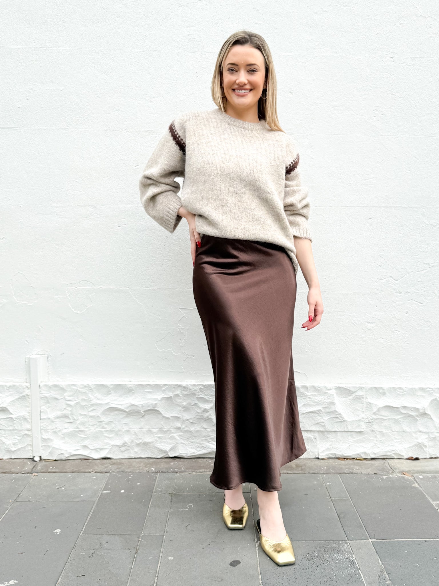 SATIN BIAS SKIRT- CHOCOLATE