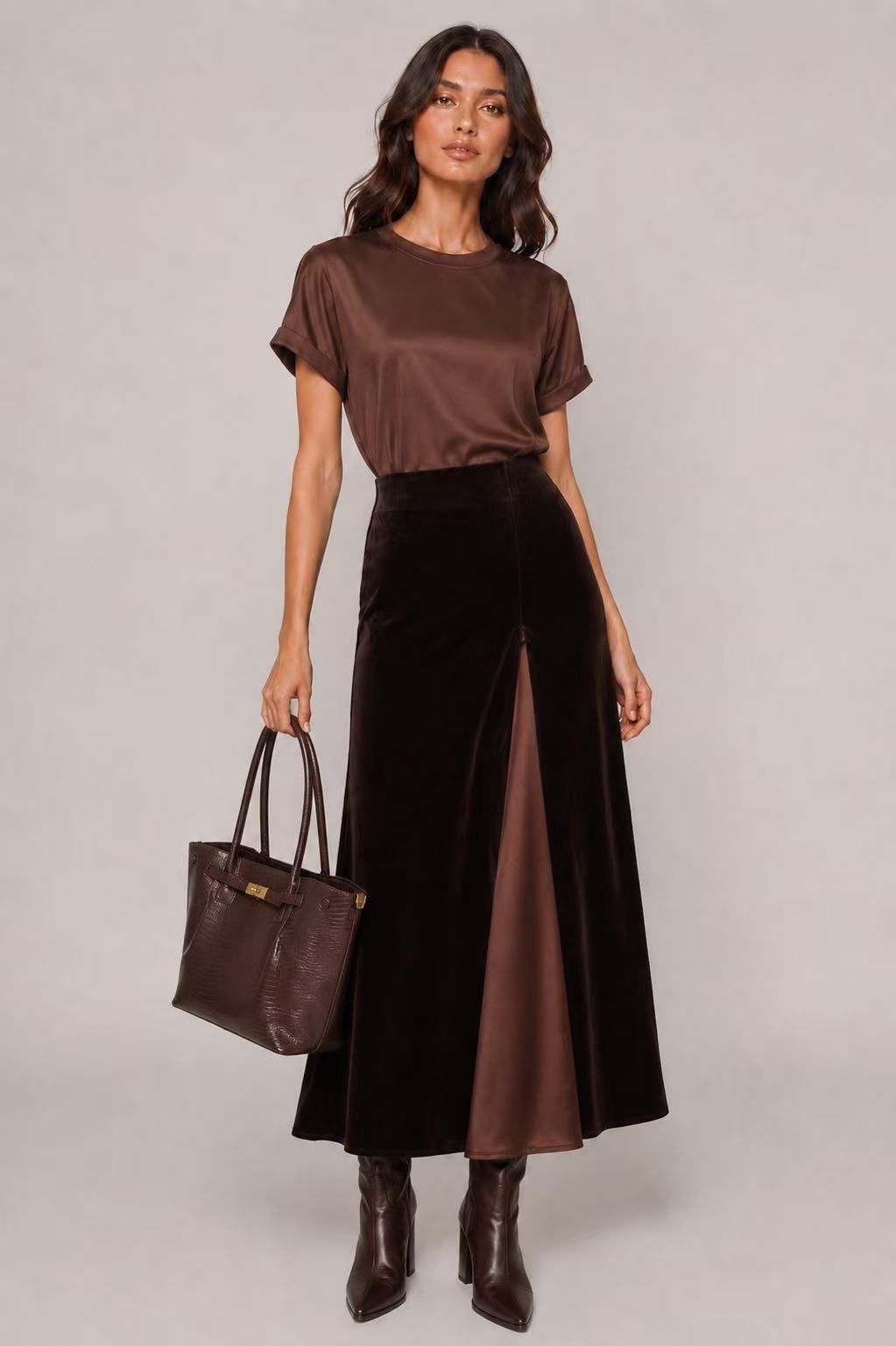 CONTRAST VELVET SKIRT
