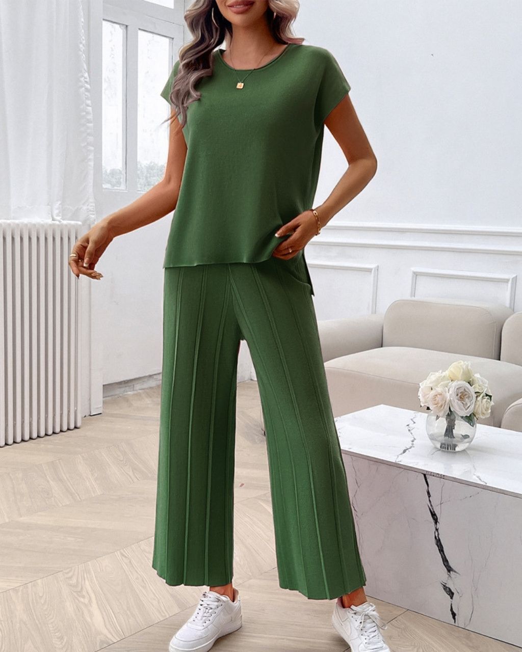 SS PLEATED KNIT SET