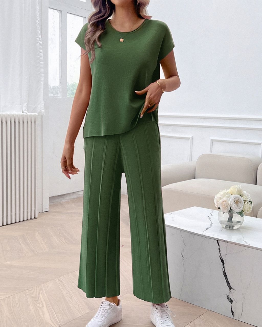 SS PLEATED KNIT SET