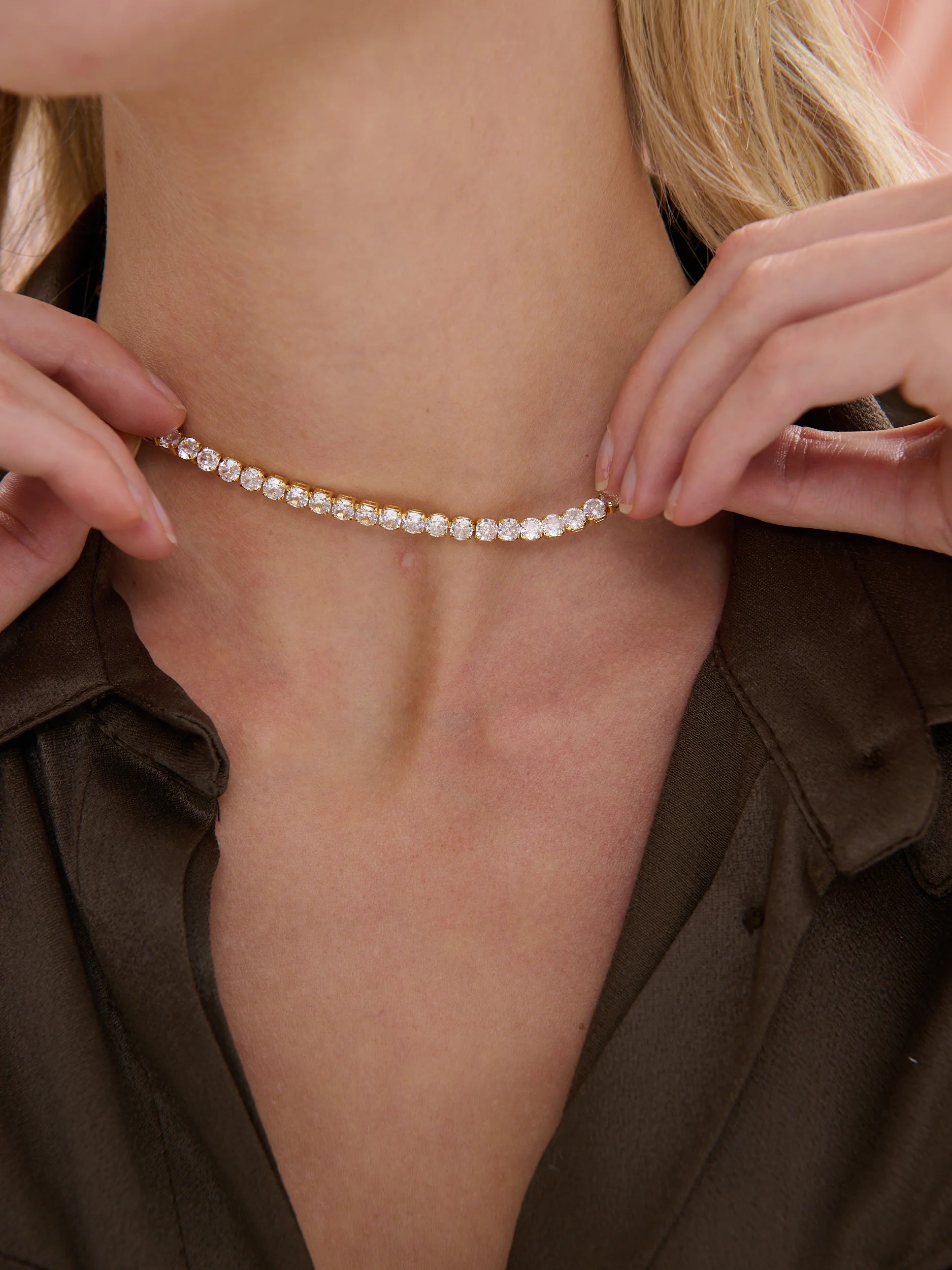 Tennis Diamanté 18K Gold Plated Necklace