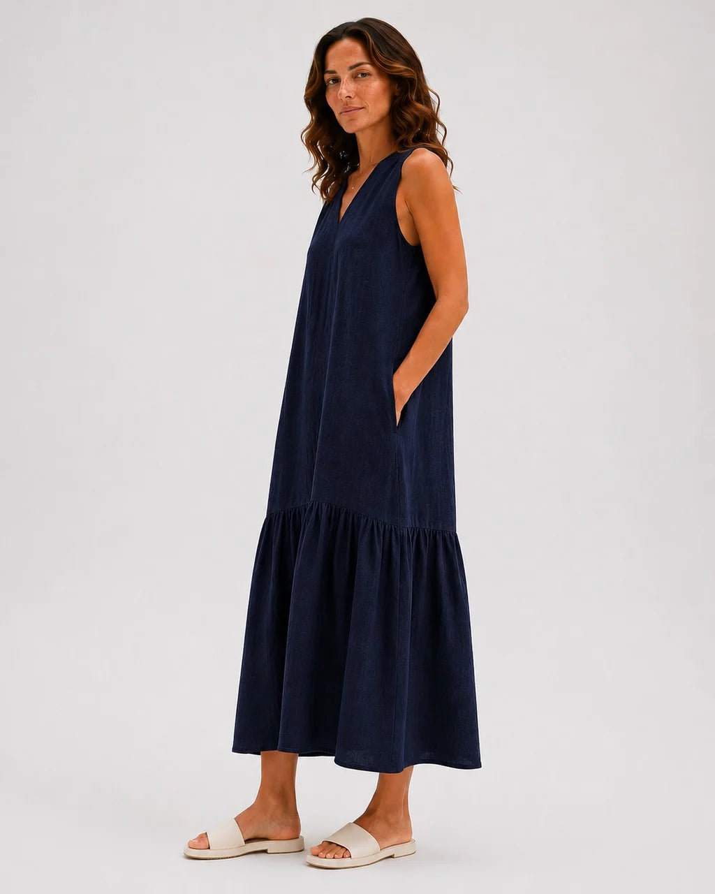 Linen Blend Sleeveless Maxi Dress