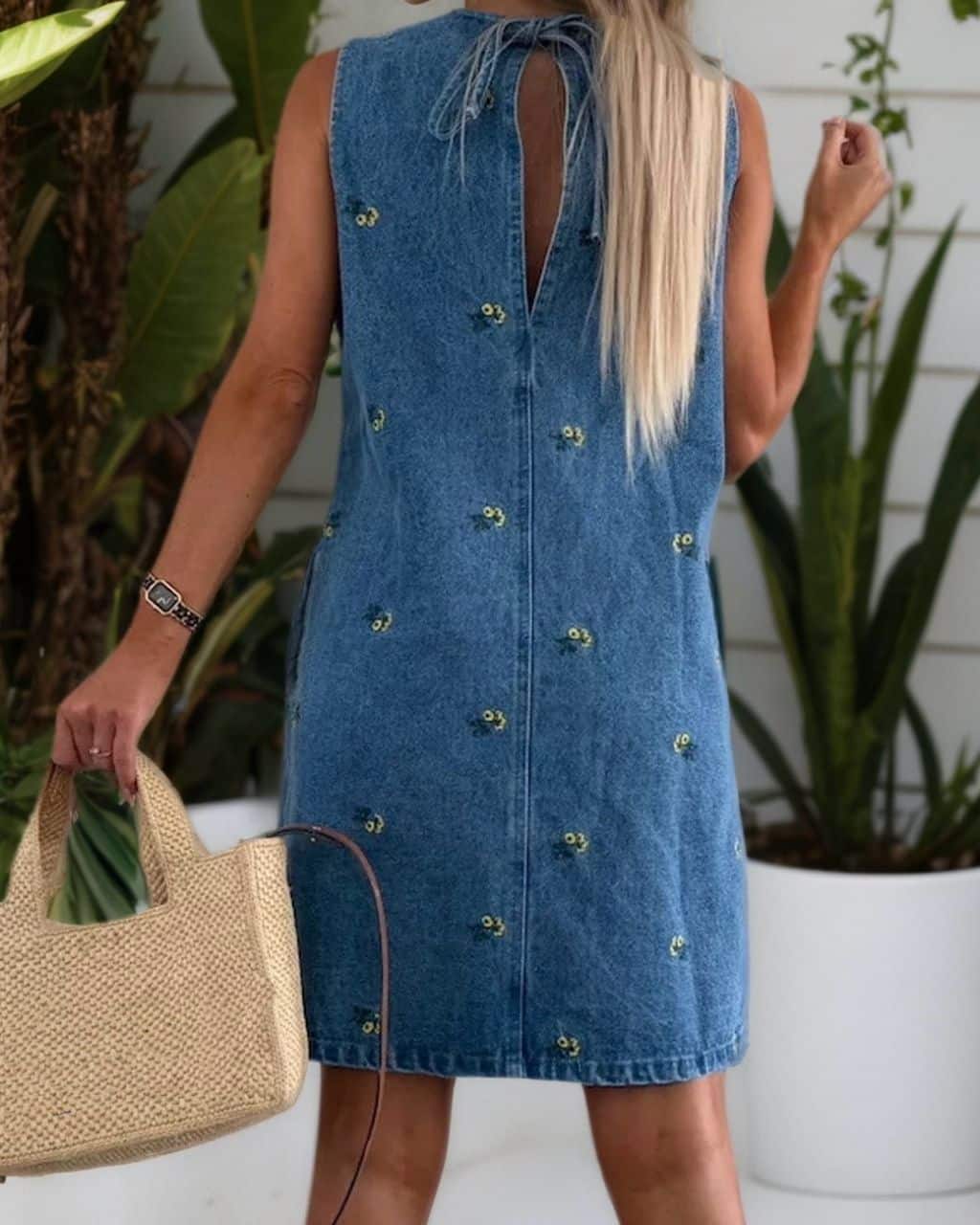 Embroidered Denim Mini Dress