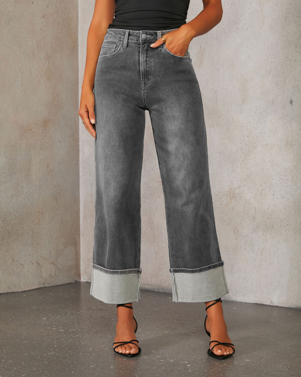 CUFFED JEANS- CHARCOAL